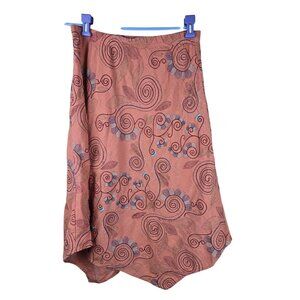 Russ Beren Hand-Colored Embroidered Asymmetrical Skirt S‎ Linen Blend Boho Fairy